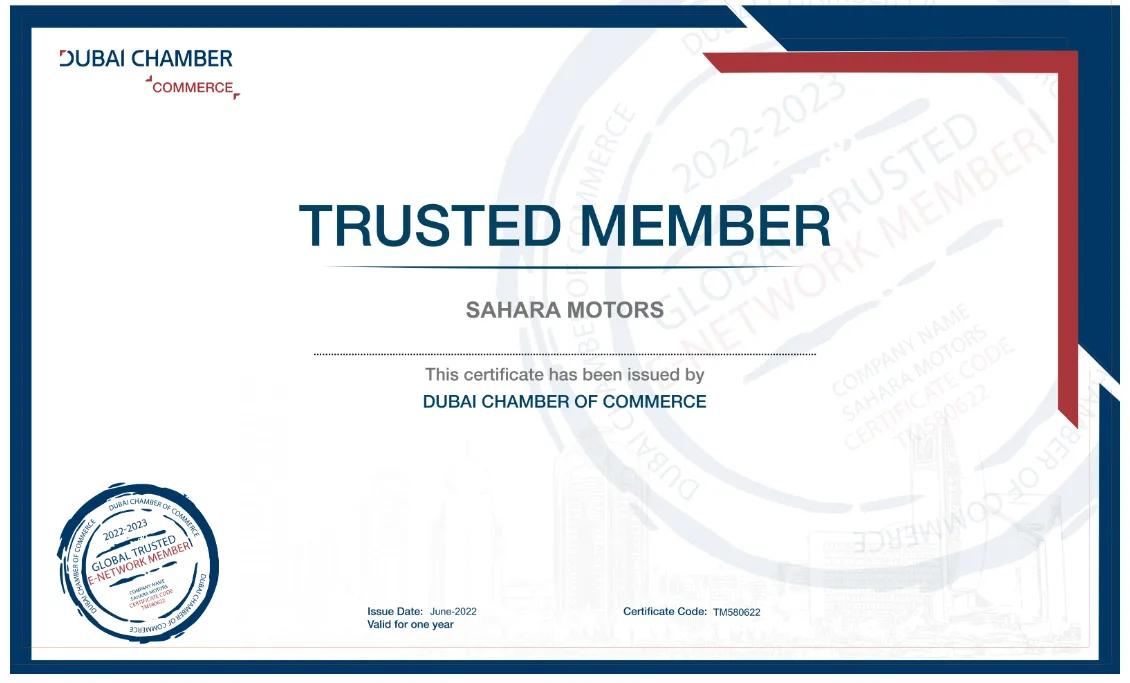 Dubai chamber certificate - sahara motors image